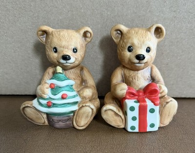 Vtg Homco Christmas Bears One Holds Present & One Holds Tree - MC25B1