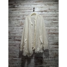 Cárdigan Suéter Vintage Enny Verde Crema Tejido Flecos Frente Abierto Boho