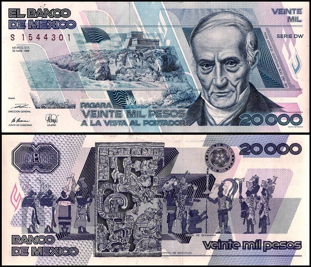 Mexico 20000 Pesos, 1989, P-92b.3, UNC, Series DW | eBay