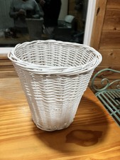Vintage WHITE Boho Rattan Wicker 11 Waste Bas...