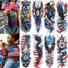 8 Sheets Independence Day Temporary Tattoos, USA Flag Large, Multicolor