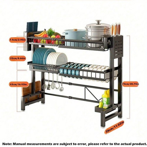 2-Tier Over Sink Dish Rack - Adjustable 13.78"-39.37", Stainless Steel - Picture 10 of 24