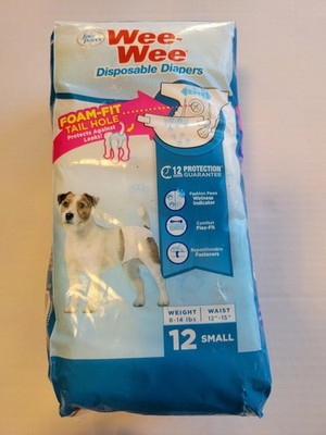 Wee-Wee Disposable Dog Diapers, Small (12 Count) Four Paws 8-14 lbs Waist 12-15''