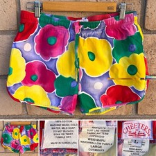 Surf Line Hawaii Marshmellow Purple Floral Shorts L USA Made Jams World Vintage