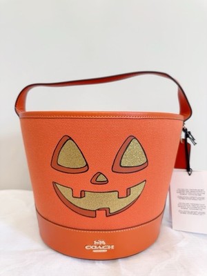 Coach Trick Or Treat Bucket With Halloween Pumpkin NWT CW533 Dark Orange