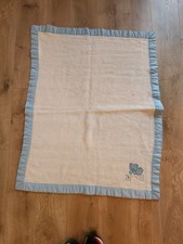 Vintage Baby Boy Blanket White Blue Teddy Bear Blocks Cuddle Time 35x43 6