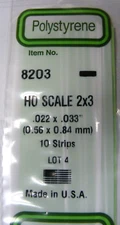EVERGREEN #8203 HO  2" x 3" STYRENE Strips  (10 pcs.)