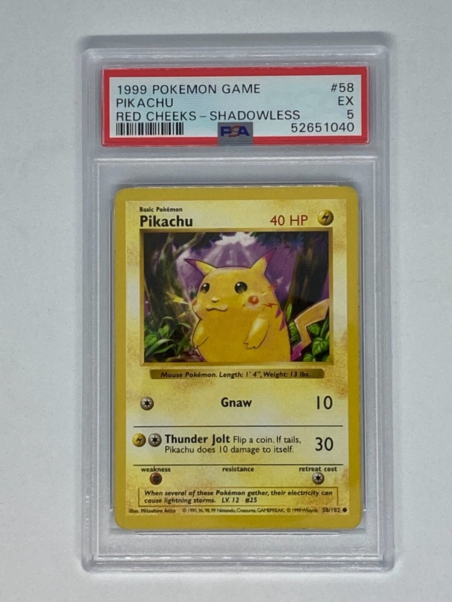 1999 Pokemon Base Set Shadowless Pikachu Red Cheeks #58/102 - PSA