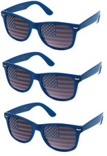 3 PAIRS BLUE American USA Flag Sunglasses Patriotic United States Stars Stripes