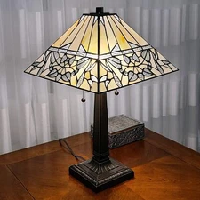 Amora Lighting Tiffany Style Table Lamp Banker Mission 22" Tall Stained Glass
