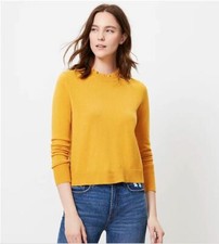New Ann Taylor LOFT Yellow Ruffle Round Neck Banded Long Sleeve Sweater S L XL