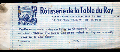 PARIS (IX°) RESTAURANT ''ROTISSERIE DE LA TABLE DU ROY'' GESCHENKGUTSCHEIN Porto ROZES
