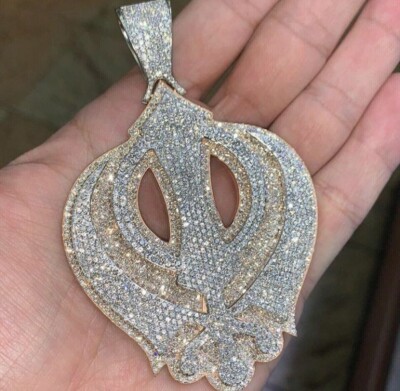 4Ct Real Round Moissanite Khanda Men's Customize Pendant 14K Yellow Gold Plated