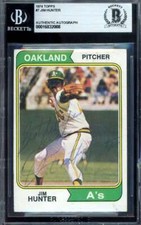 Jim Catfish Hunter Beckett BAS Vintage Signed 1974 Topps Autograph