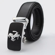 Fashion Men's Leather Belt Horse Automatic Buckle Ratchet Strap Suit Waistband