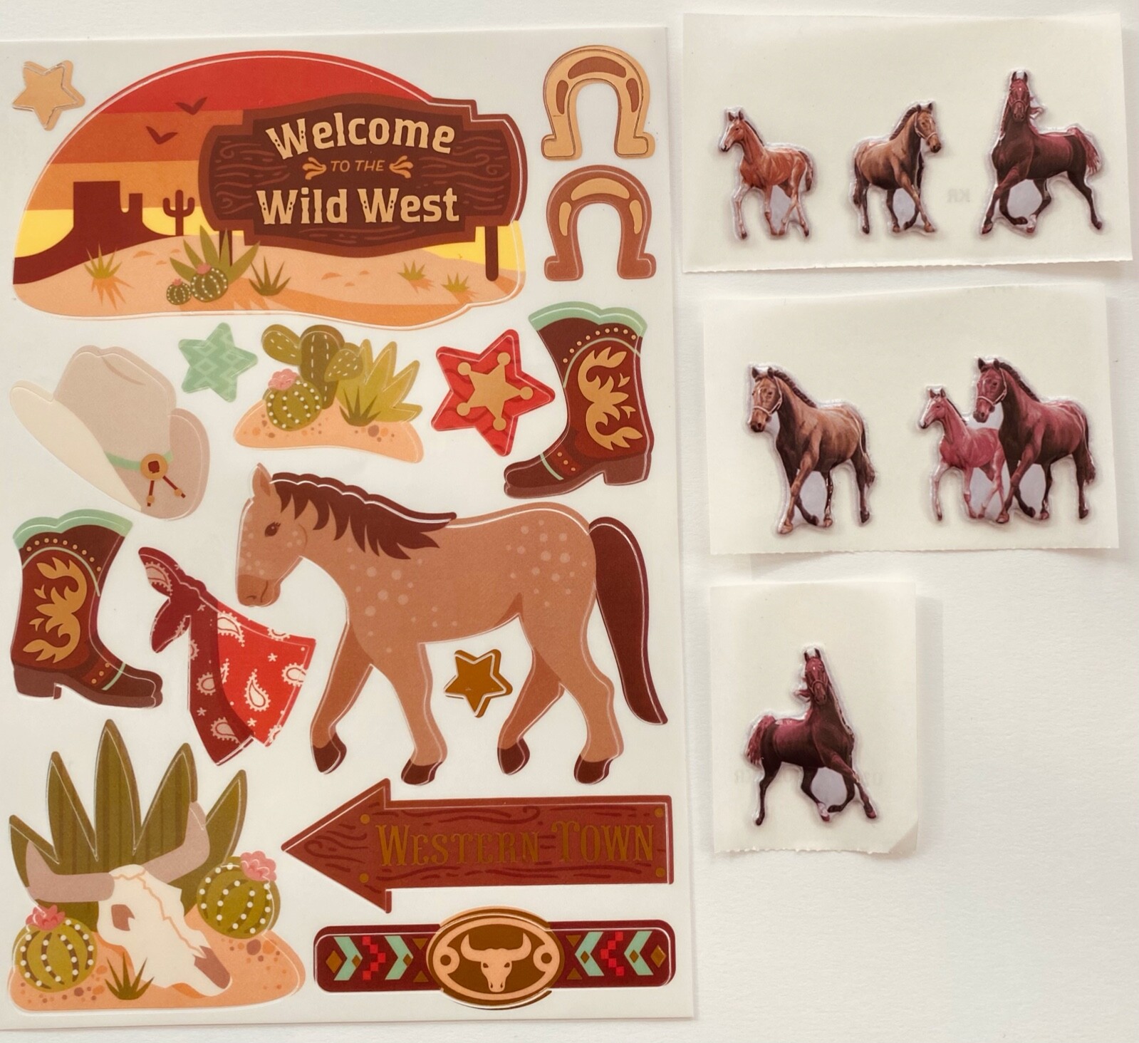 Mxd Horse Pony Wild West Cowboy Themed Stickers + Puffy Sticker Western Town Lot