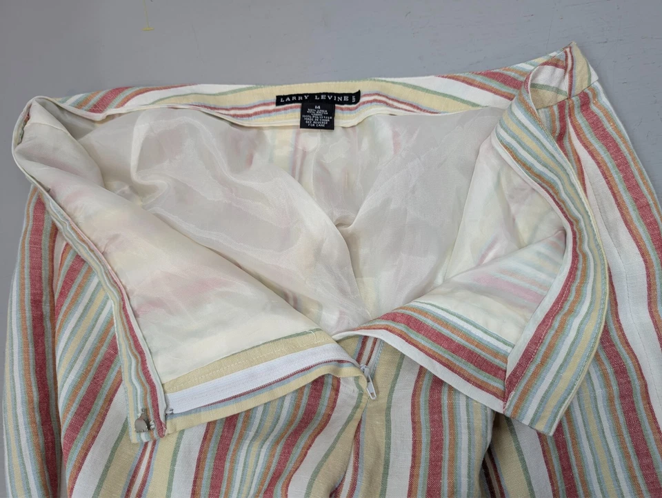 Pantalones capri de lino Larry Levine a rayas pierna recta tiro alto preppy para mujer 14 Foto 3 de 4