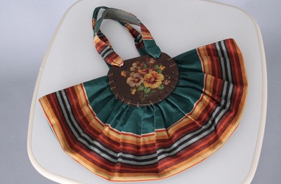 vintage 1930s Bonnie Bag purse green awning stripe canvas flower 