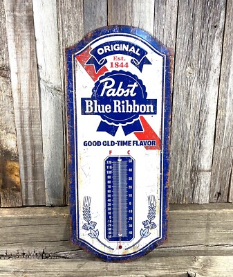 Pabst Blue Ribbon PBR Beer  Thermometer 17'' Metal Aluminum Sign Garage Bar New