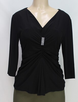 AGB Women's Knit Top Stretch 3/4 Sleeve Black Size S