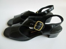 VTG NEW Slingback 7.5 Heels Shoes Mason Corp. Straps Black Buckle Open Toe