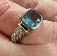 Sterling Silver And Blue Topaz Cable Twist Design Ring Size 7