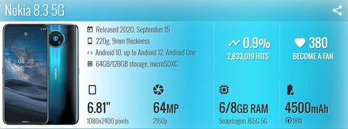 Original Desbloqueado Nokia 8.3 5G 128G ÚNICA SIM WiFi Huella Digital Polar Noche Azul - Imagen 12 de 12