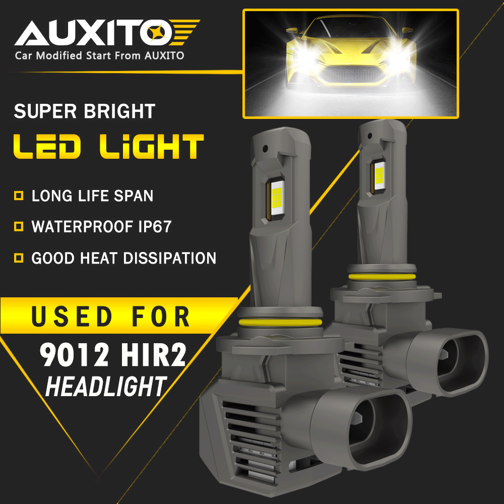 AUXITO HIR2 9012 LED Headlight Bulbs Conversion Kit High Low Beam White M5S LN