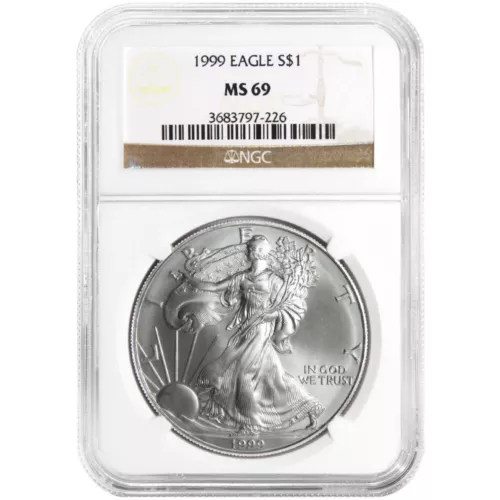 1999 $1 1-oz American Silver Eagle NGC MS69 Brown Label