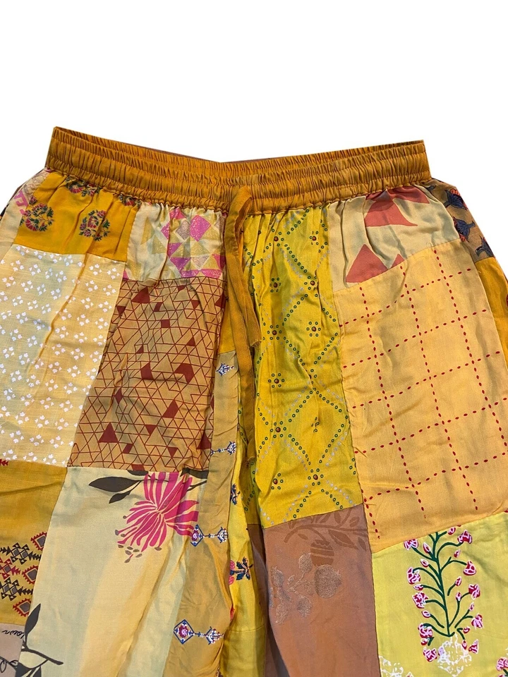 Pantalones harén con retazos amarillos, pantalones harén boho hippie, pantalón bohemio de pierna ancha Foto 2 de 4