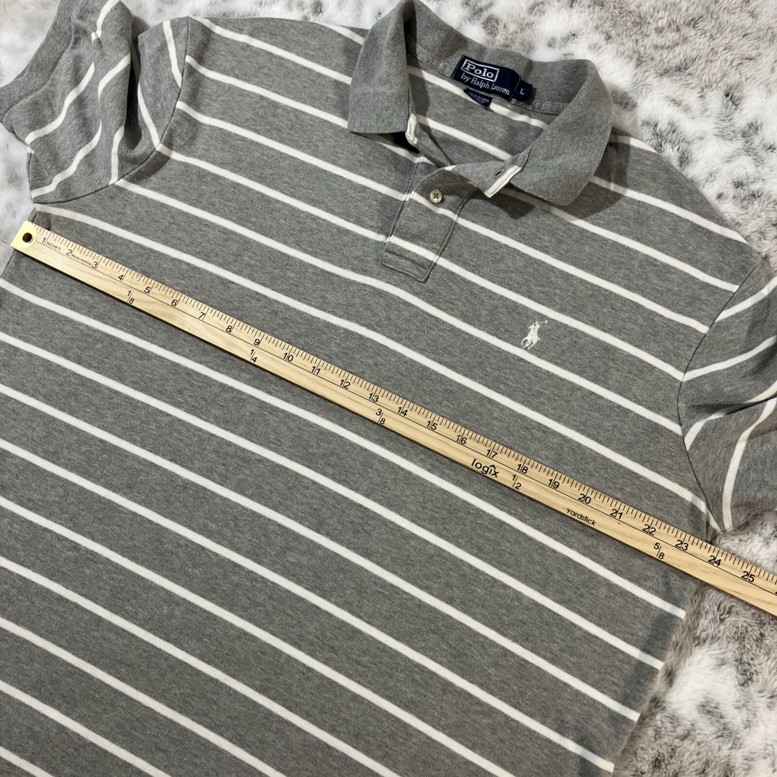 Polo Ralph Lauren vintage anni 90 grigio bianco rugby camicia uomo grande PRL ricamo pony