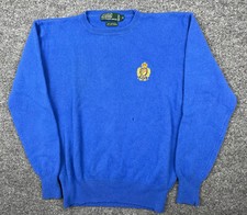 VTG Polo Ralph Lauren Sweater Polo Crest 100 Lambswool Blue Hong Kong Size 20