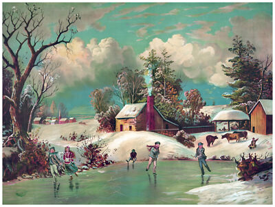 Decorative Poster.Victorian Art Design.Ice Skating winter.Home wall Design.1183