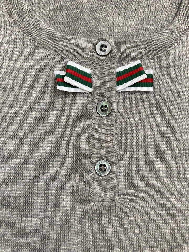 NWT 100% AUTH Gucci Big Girls Shortsleeve Extrafine Wool Sweater Web Bow Sz 12 - Image 3 of 4