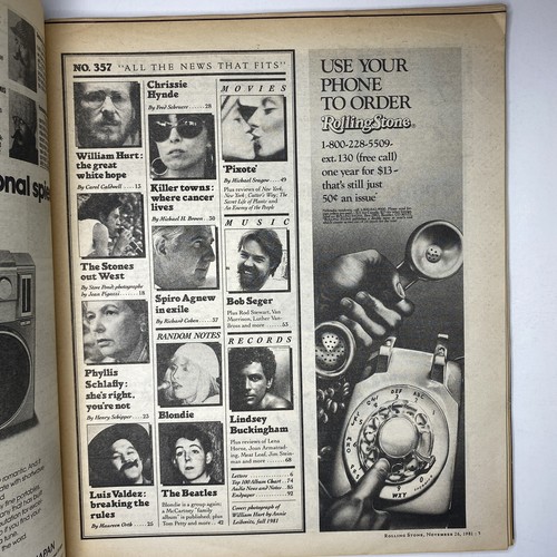 Rolling Stone Vintage Magazine William Hurt Great White Hope 357 November 1981 - Picture 2 of 3