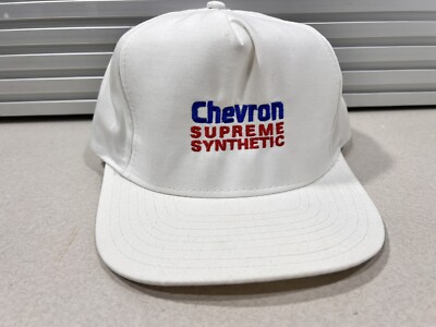 Vintage Chevron Supreme Synthetic Oil Gas Hat Cap Adjustable White Snapback