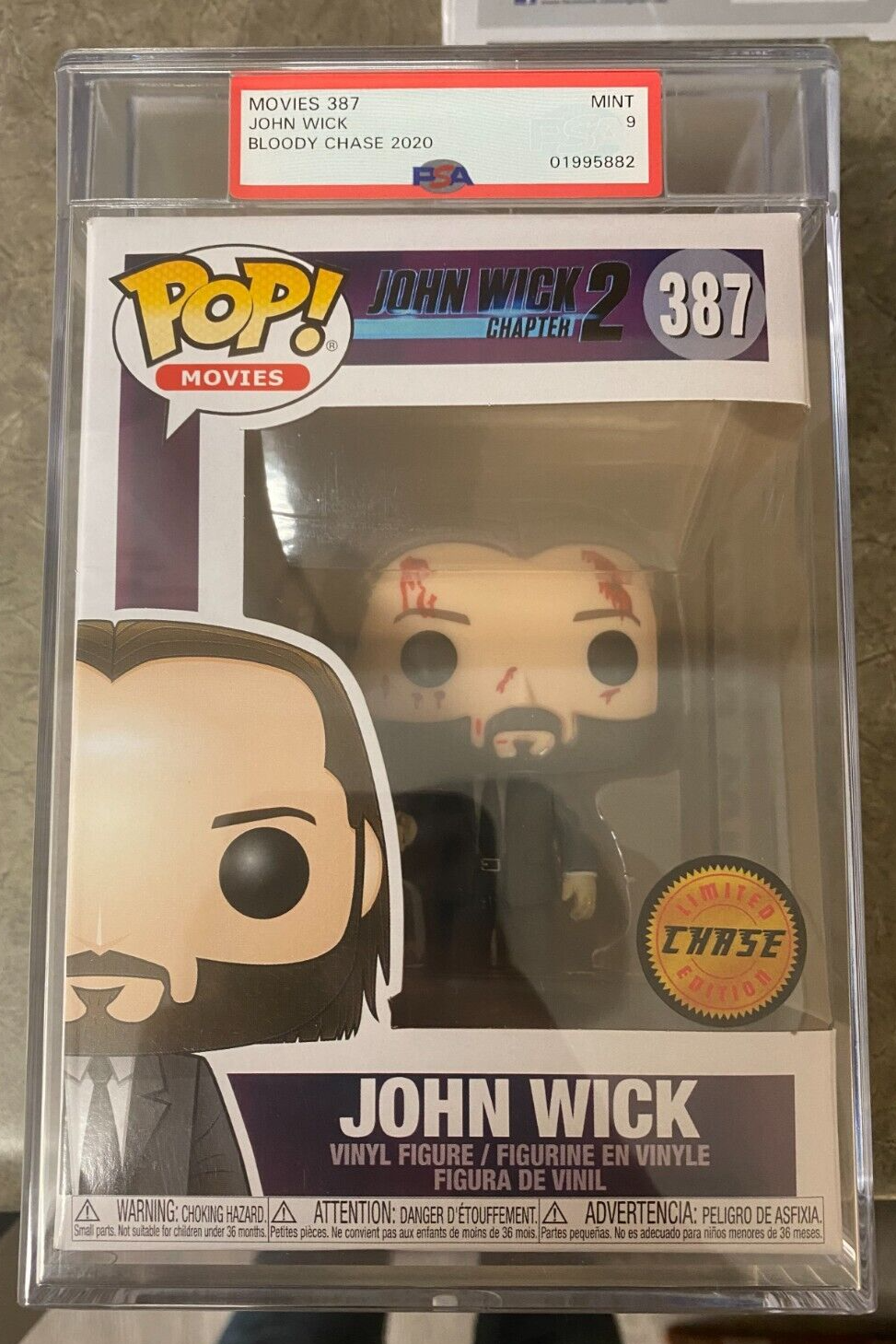 JOHN WICK CHAPTER 2 BLOODY CHASE 2020 FUNKO #387 KEANU REEVES RARE MINT PSA  9