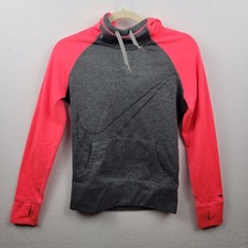 Nike Sweatshirt Woman s Size XS Gray Neon Pink Long Sleeve Therma-Fit Hoodie