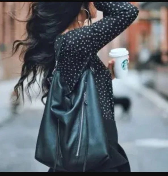 Bolso Bandolera de Cuero Rebecca Minkoff Doble Cremalleras Moto Hobo Negro Foto 2 de 4