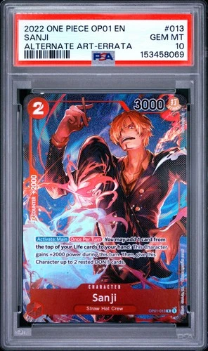 2022 ONE PIECE OP01-ROMANCE DAWN ALTERNATE ART-ERRATA  #013 SANJI PSA 10