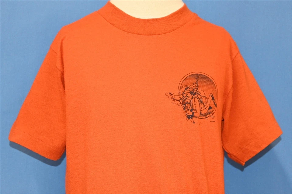 vintage 80s DSI SCUBA DIVING MANTA RAY DOLPHIN ORANGE 2 SIDED t-shirt YOUTH L - Image 3 of 4