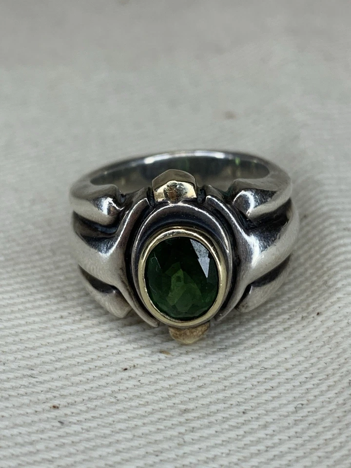 Anillo de plata de ley 925 y oro de 14k con bisel conjunto cromo turmalina talla 5,75 Foto 3 de 4