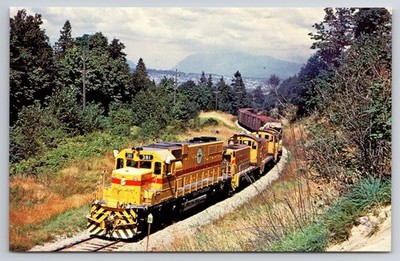 BC Hydro Railway SD-38 Number 381 Freight Kennedy Hill 1972 Postcard
