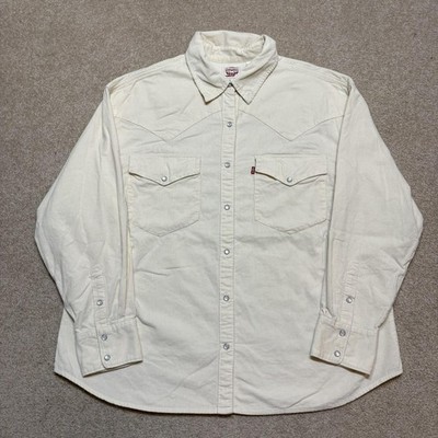 Levi Strauss & Co Shirt Womens 1X White Corduroy Western Pearl Snap Cowboy LS