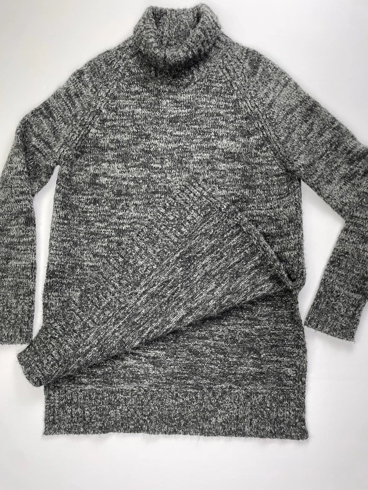 Suéter Zara Tejido Gris Moteado Mezcla de Lana Suave Cuello Alto Aberturas Laterales Para Mujer’s Med Foto 3 de 4