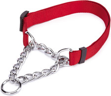 Adjustable Dog Collar Martingale Red Slip On Choke Style Safe Design Nylon