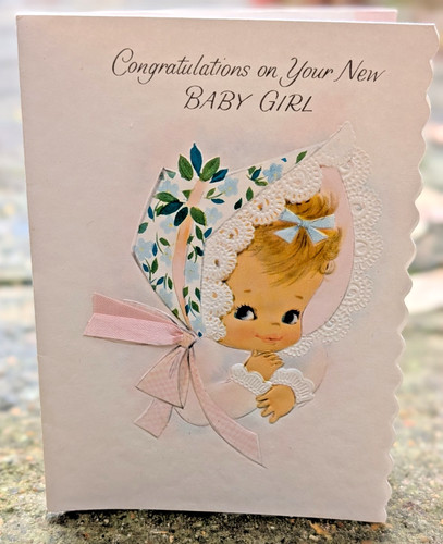 Vintage Baby Mädchen Glückwunsch Haube Tochter Grußkarte EB10640