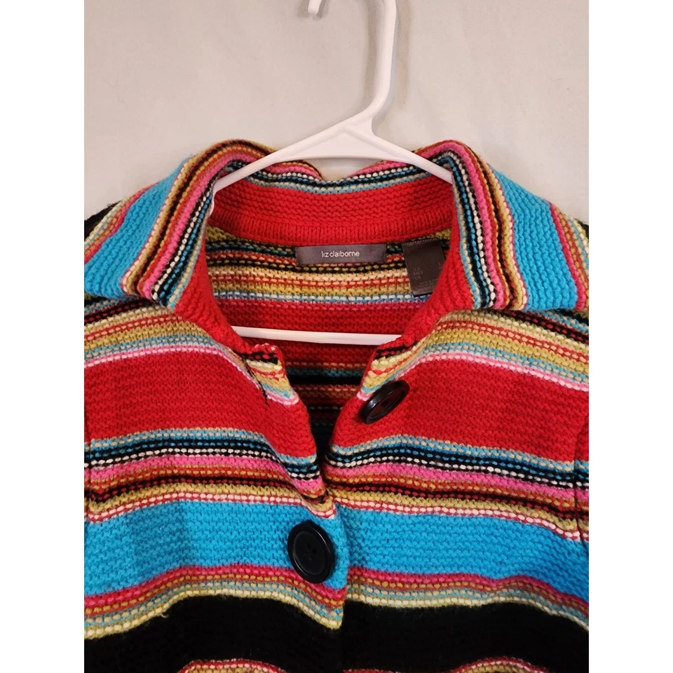 Suéter Grueso LIZ CLAIBORNE Y2K Indie Multicolor Rayas Gran Tamaño Botón LG Foto 3 de 4