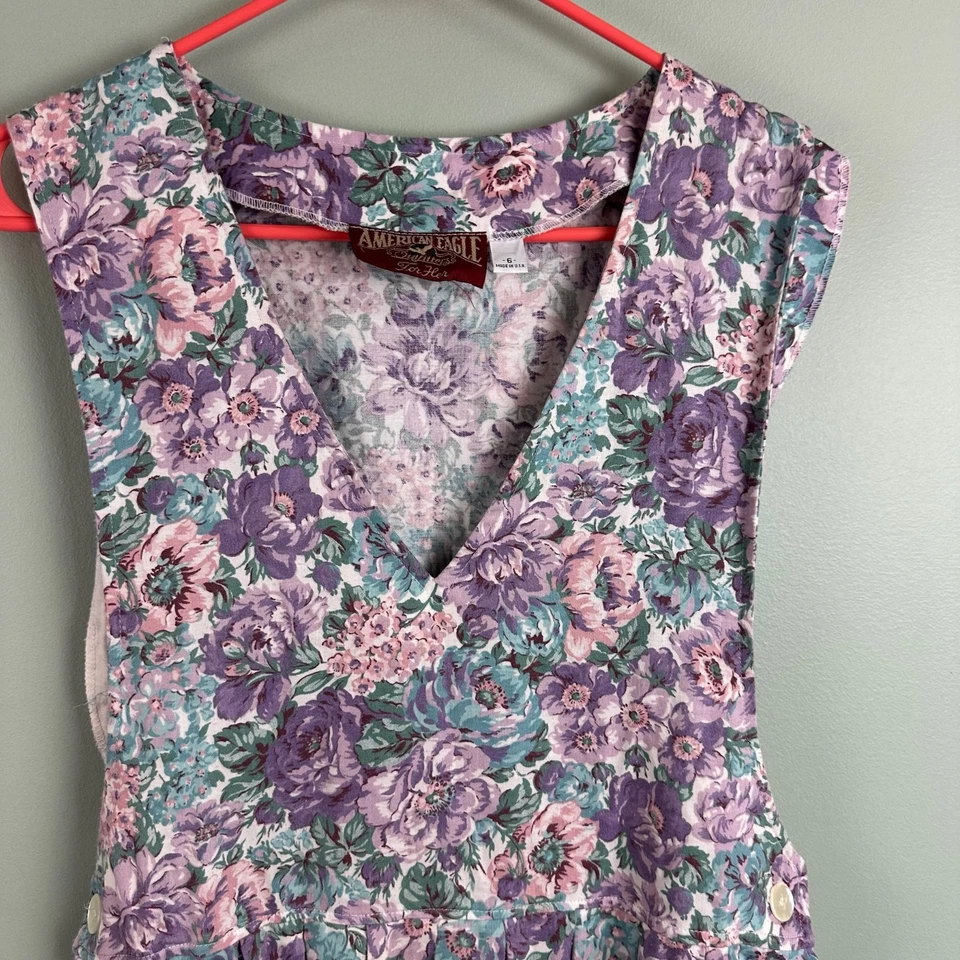 复古 80 年代 90 年代 American Eagle Outfitters 紫色花卉换装连衣裙 尺寸 6 美国 — 第 4/4 张图片