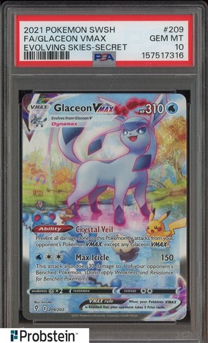 2021 Pokemon SWSH Evolving Skies Secret #209 FA Glaceon VMax PSA 10 GEM MINT